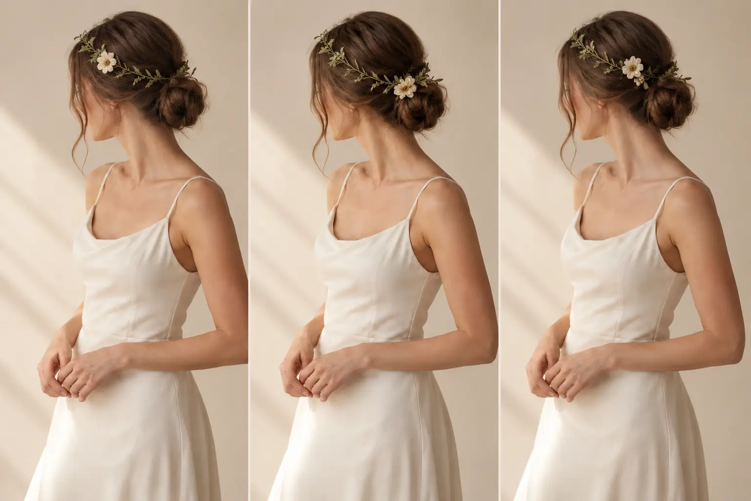 Trois placements d’un petit accent floral sur une couronne minimaliste